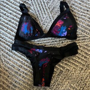 Black Floral Two-Piece Bikini Set